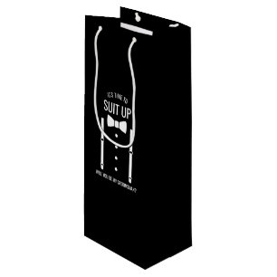 Black Wedding Tuxedo Suit Groomsman Proposal Wine Gift Bag