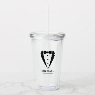 Black Wedding Tuxedo Suit Personalized Groomsmen Acrylic Tumbler