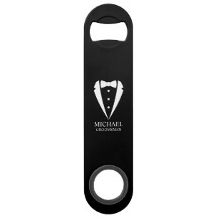 Black Wedding Tuxedo Suit Personalized Groomsmen Bar Key