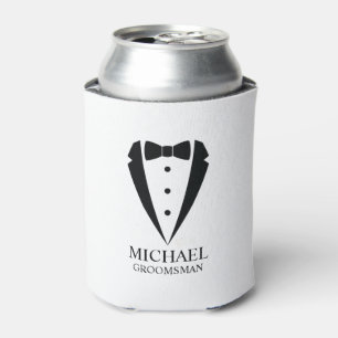 Black Wedding Tuxedo Suit Personalized Groomsmen Can Cooler