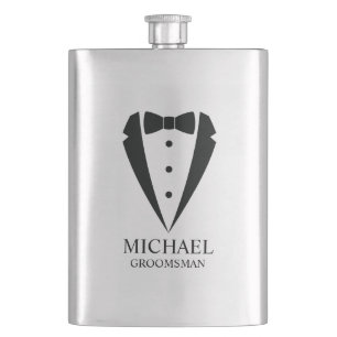 Black Wedding Tuxedo Suit Personalized Groomsmen Hip Flask