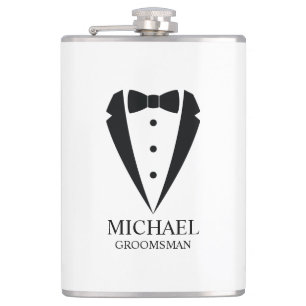 Black Wedding Tuxedo Suit Personalized Groomsmen Hip Flask