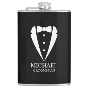 Black Wedding Tuxedo Suit Personalized Groomsmen Hip Flask