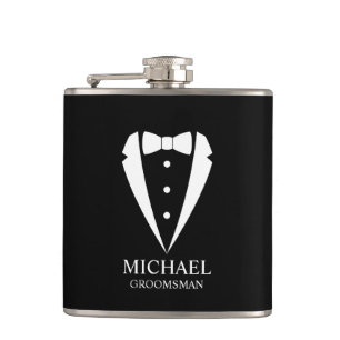 Black Wedding Tuxedo Suit Personalized Groomsmen Hip Flask