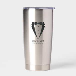 Black Wedding Tuxedo Suit Personalized Groomsmen Insulated Tumbler