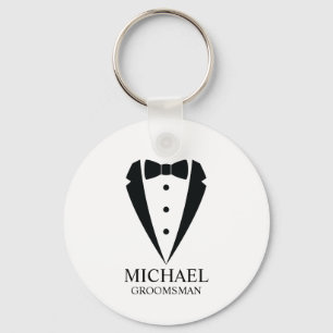 Black Wedding Tuxedo Suit Personalized Groomsmen Keychain