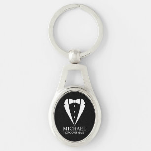 Black Wedding Tuxedo Suit Personalized Groomsmen Keychain