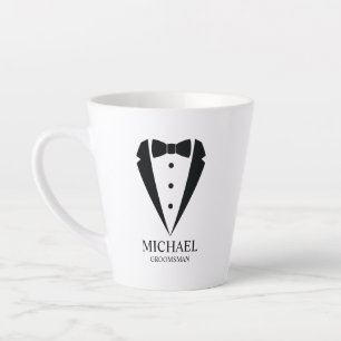 Black Wedding Tuxedo Suit Personalized Groomsmen Latte Mug