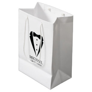 Black Wedding Tuxedo Suit Personalized Groomsmen Medium Gift Bag