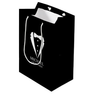 Black Wedding Tuxedo Suit Personalized Groomsmen Medium Gift Bag