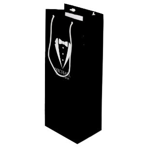 Black Wedding Tuxedo Suit Personalized Groomsmen Wine Gift Bag