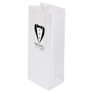 Black Wedding Tuxedo Suit Personalized Groomsmen Wine Gift Bag