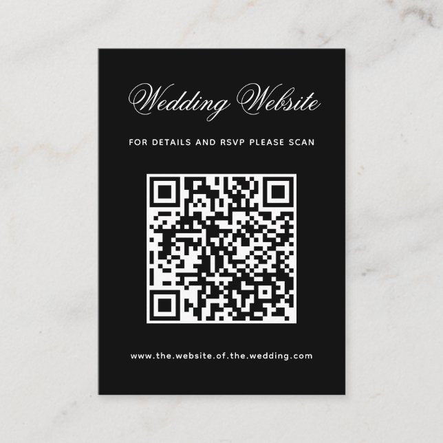 Black Wedding Website QR Code Simple Calligraphy  Enclosure Card (Front)