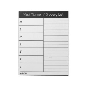 Black Weekly Meal Planner - Shopping List Notepad