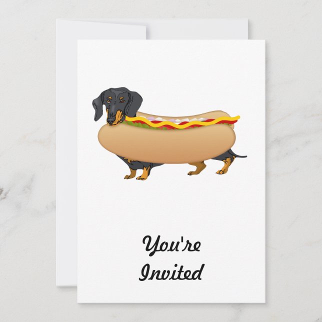 Black Weiner Dog with All the Fixins Invitation (Front)
