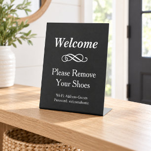 Black Welcome Remove Shoes WiFi Pedestal Sign