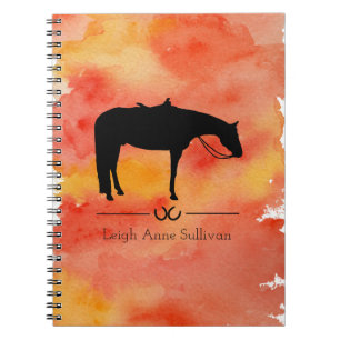 Black Western Horse Silhouette on Watercolor Notebook