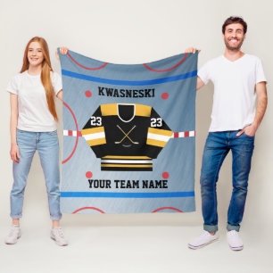 Black Wh   Gold Ice Hockey Rink   Player Jersey Fleece Blanket