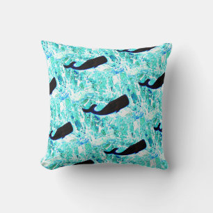 Black whale blue Thunder_Cove Throw Pillow
