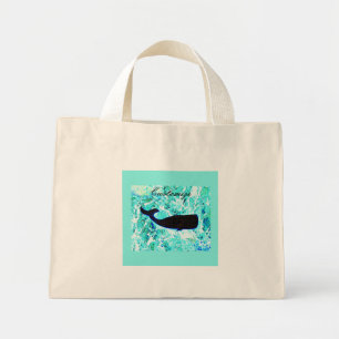 black whale underwater mini tote bag