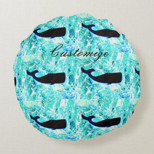 black whales blue Thunder_Cove Round Pillow