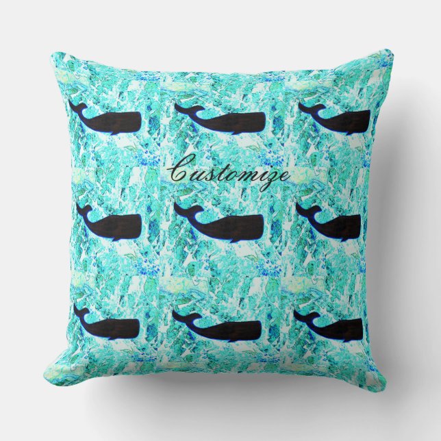 Black whales blue Thunder_Cove Throw Pillow (Front)