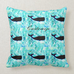 Black whales blue Thunder_Cove Throw Pillow