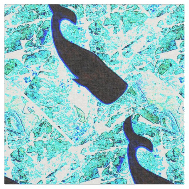 black whales pattern blue fabric (Close Up)