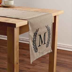 Black Wheat Laurels Faux Burlap - Personalized Medium Table Runner