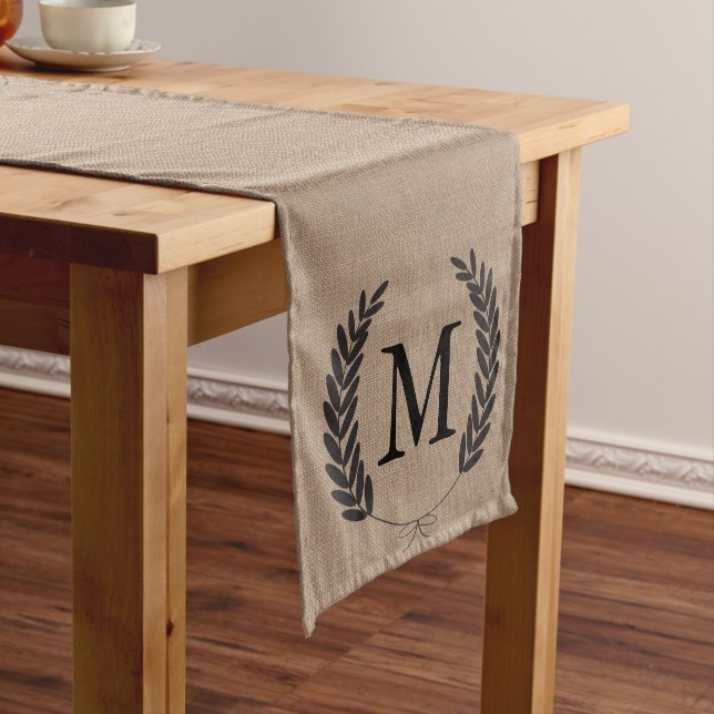 Black Wheat Laurels Faux Burlap - Personalized Medium Table Runner (In Situ)