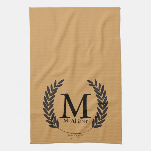 Black Wheat Laurels - Personalized Kitchen Towel (Vertical)