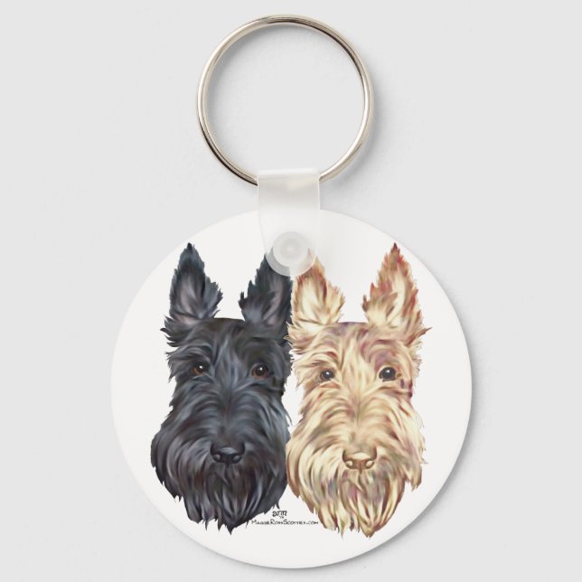Black & Wheaten Scottish Terriers Keychain (Front)
