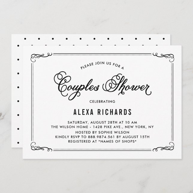 Black Whimsical Borders Couples Shower Invitation (Front/Back)