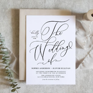 Black Whimsical Calligraphy QR Code Wedding Invitation