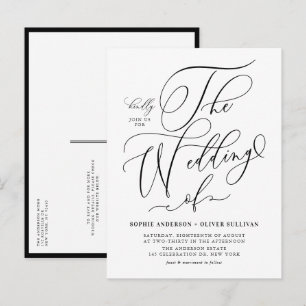 Black Whimsical Calligraphy Wedding QR Code Invitation Postcard