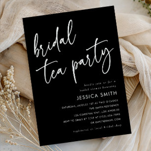 Black Whimsical Classic Bridal Shower Tea Party Invitation