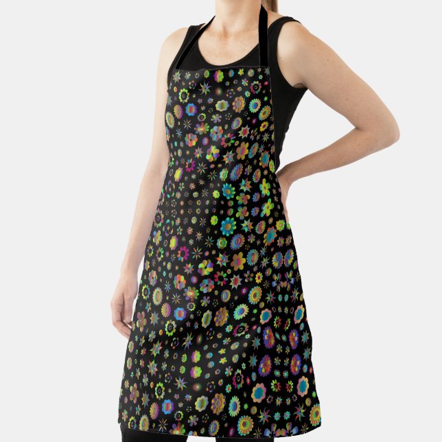 Black Whimsical Colourful Flowers Apron (Insitu)