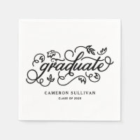 Black Whimsical Floral Script Graduation