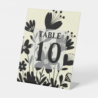 Black Whimsical Flowers Table Number Pedestal Sign