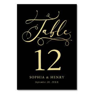Black Whimsical Gold Calligraphy Table Number