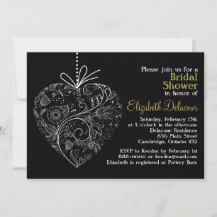 Black Whimsical Heart Bridal Shower Invitation