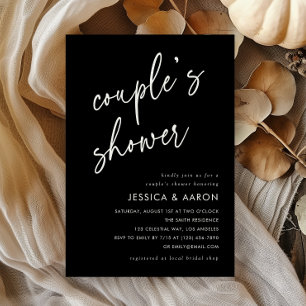 Black Whimsical Minimal Couple's Shower Invitation