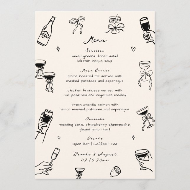 Black Whimsical Quirky Hand Drawn  Menu (Front)