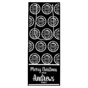 Black Whimsical Santa postage stamp Wine Gift Bag