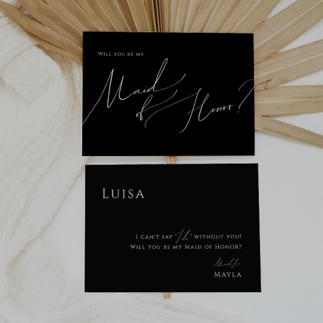 Black Whimsical Script Maid of Honour Proposal Car Invitation (Creator Uploaded)