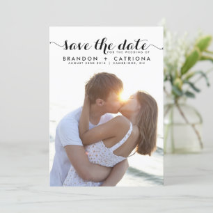 Black Whimsical Script Overlay Photo Save The Date