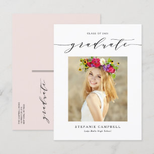 Black Whimsical Script Photo Graduation Announcement Postcard
