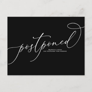 Black Whimsical Script Postponed Wedding Announcement Postcard
