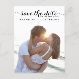 BLACK WHIMSICAL SCRIPT SAVE THE DATE POSTCARD