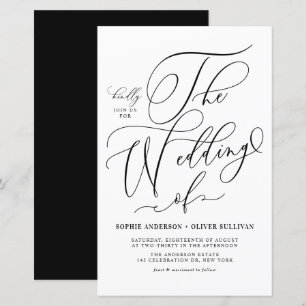 Black Whimsical Script Wedding Invitation